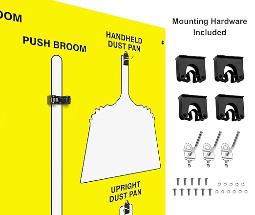 Clean & Sweep 5S Shadow Board/Wall Mount Broom Holder, 68" x 30" Board, 5S Cleaning Station - Board Only, Tools Sold Separately, Made in The USA by AccuformNMC, Yellow/White, PSB114YLWT