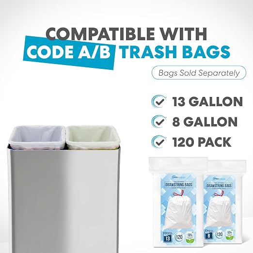 Simpli-Magic 70 Liter / 18.5 Gallon Rectangular Open Top Dual Compartment Recycling Trash Can, Stainless Steel (40L x 30L Capacity) Ideal for Restaurants, Coffee Shops, Gym and Households, 79655