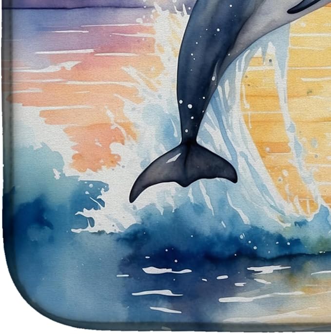 Caroline's Treasures Dolphin Leaping at Sunrise Dish Drying Mat Absorbent Dish Drying Mat Pad for Kitchen Counter Dish Drainer Mat for Countertop, 14 x 21", Multicolor