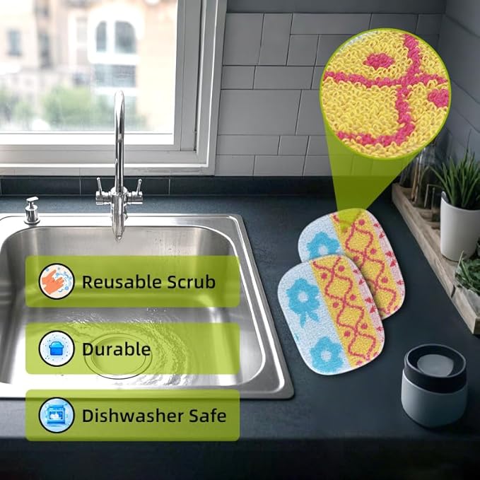 Amarelle Scrub,Eco-Friendly Reusable Dish Scrubbers for Washing Dishes,Soft Safe and Non-Scratch Scrubber, Durable Scouring Pad for Kitchen and Household Cleaning (Berry Forest, 5-Pack)