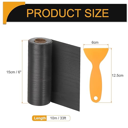 HARFINGTON Wood Grain Repair Tape 6 Inch x 33ft Self Adhesive Repair Patch Tape Simulated Wooden Floor Tapes with Plastic Scraper for Tables Doors Windows Furniture, Black Wood