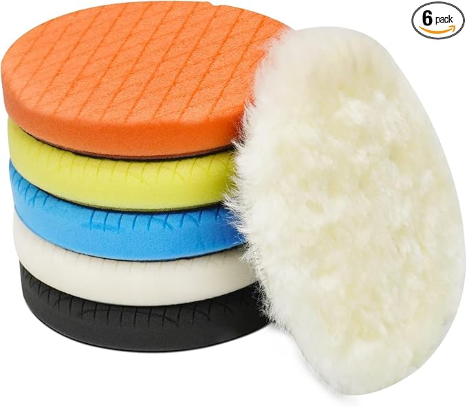 Autolock 5" Buffing Polishing Pads, 6Pcs 5.6inch 140mm Face for 5 Inch Backing Plate Compound Buffing Sponge and Woolen Pads Cutting Polishing Pad Kit for Car Buffer Polisher, Polishing and Waxing