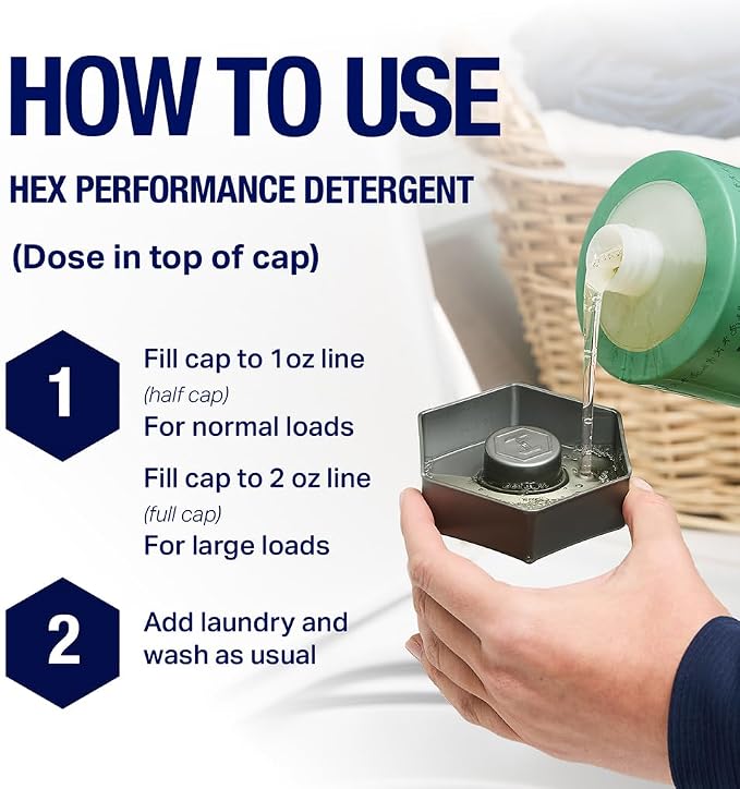 HEX Performance Laundry Detergent, Unscented, 100 Loads (50ld Pack of 2) – Concentrated Activewear Detergent for Odor Removal, Sweat & Residue, Fragrance-Free, HE Compatible, Biodegradable Formula