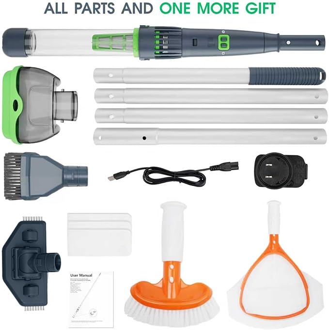 Rechargeable Pool & Spa Hot Tub Vacuum Cleaner - Dual Mode & Magnetic Drive System, 25µm Ultra Fine Mesh Filters for Hot Tub, Small Above Ground Pools - 70 Mins