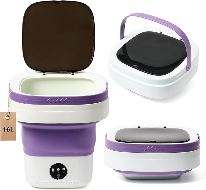Portable Washer and Dryer Bundle - Foldable 16L Washing Machine with 3 Cleaning Modes + Quiet Compact Dryer with Adjustable Timer, Perfect for Travel, Apartment, Baby/Intimate Apparel