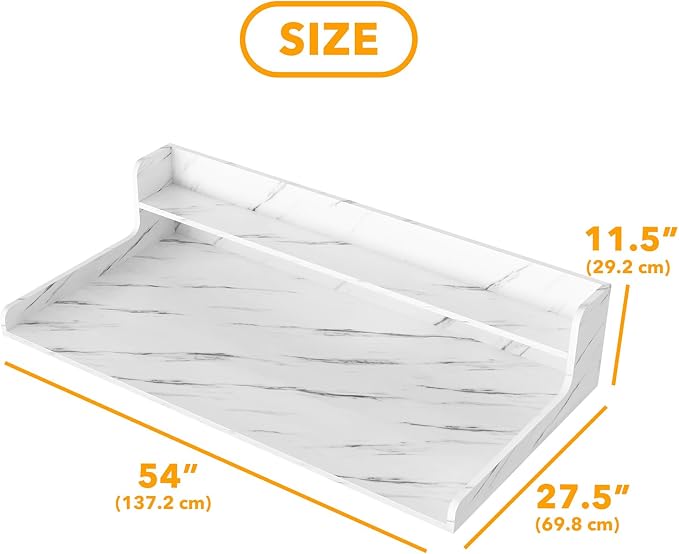SpaceAid Washer Dryer Countertop with 2-Tier Shelf, Wood Topper with Edge, 54" Width x 27.5" Depth Cover Organizer Guard for Washer and Dryer Counter Laundry Hamper Storage (White Marble)