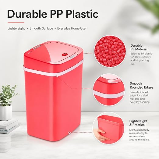 DZT-12-5S Smart Motion Sensor Trash Can 10.3 * 7.8 * 14.1inch | 0.3s Fast Opening, Auto Close & Touch-Free Operation for Home and Office (Rose-Pink)