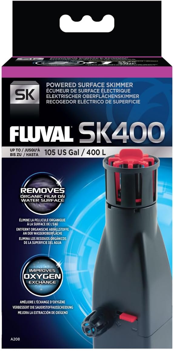 Fluval SK400 Surface Skimmer – Powered Aquarium Surface Film Remover for Tanks up to 105 Gallons – Improves Oxygenation & Water Clarity – Adjustable Flow, Compact Design, Energy Efficient