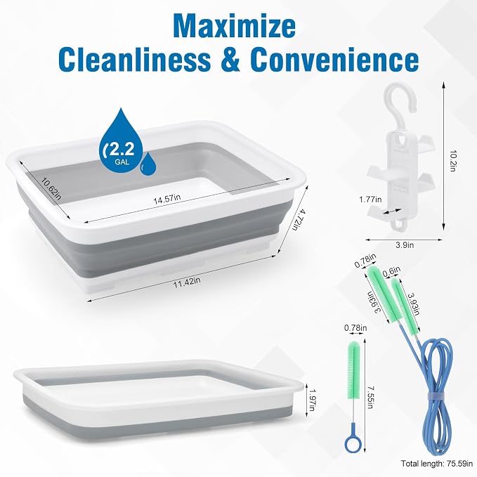 11 Pack CPAP Cleaning Kit for Hose & Mask, with Speed Control Hose Dryer, Collapsible Wash Basin & Hose Hanger, 7ft Cleaning Brush, CPAP Cleaning Supplies with Storage Bag, for 22mm & 15mm Tube