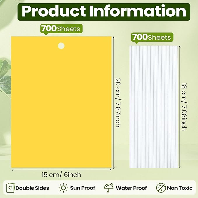 Qualirey 700 Pcs 6x8 Inch Yellow Sticky Traps for Gnats, Dual-Sided Sticky Gnat Traps for Indoor Outdoor, Fly Catcher for Fungus Gnats, Fruit Flies, Whiteflies– Bulk Pack with Twist Ties