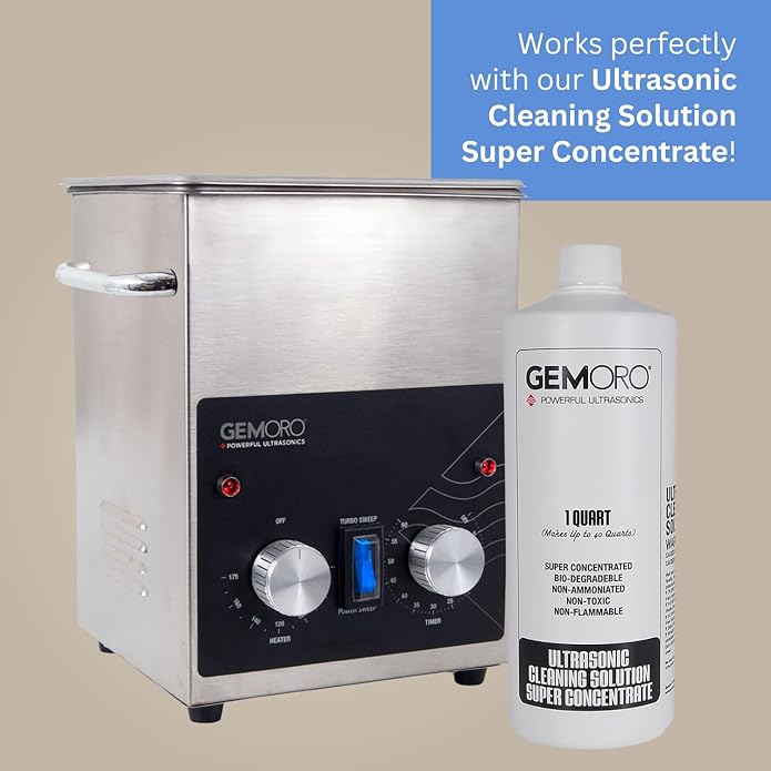 GemOro Ultrasonic Jewelry Cleaner | Heated Stainless Steel Personal Gentle Cleaner with Basket | Professional Performance Machine for Rings Watches Glasses Earrings