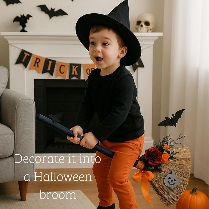 Handmade Whisk Sweeping Broom - Brooms for Wedding Jumping Ceremony Halloween DIY Decoration - Vietnamese Straw Soft Broom - 12.2" Width, 28.35" Length
