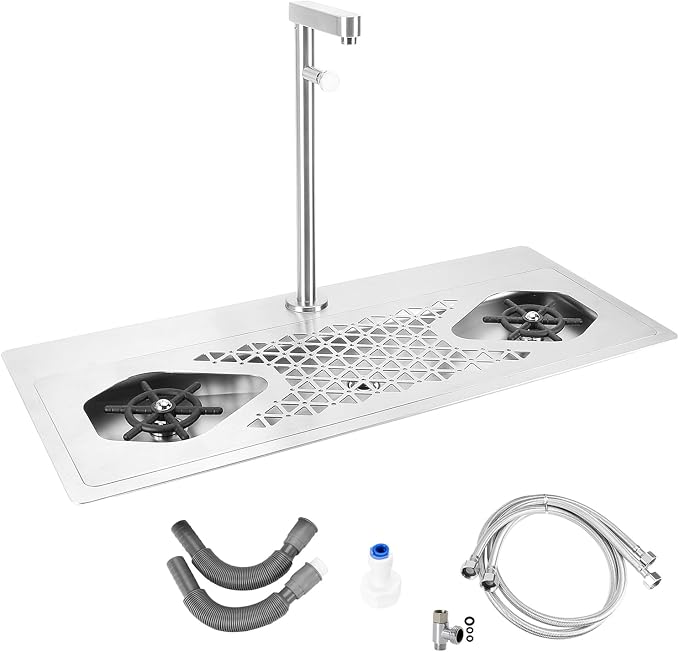 DIBTSA Pitcher Rinser, Stainless Steel Countertop Glass Rinser Cup Washer Sink with Side Spray, Drip Tray for Home Cafe Restaurant