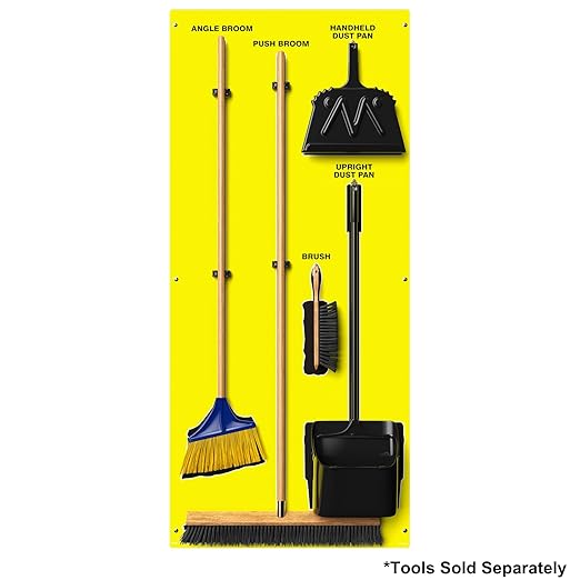 Clean & Sweep 5S Shadow Board/Wall Mount Broom Holder, 68" x 30" Board, 5S Cleaning Station - Board Only, Tools Sold Separately, Made in The USA by AccuformNMC, Yellow/Black, PSB114YLBK
