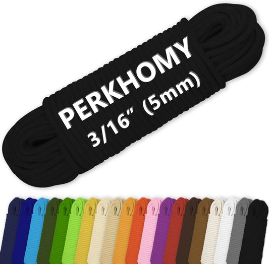 PerkHomy Cotton Rope 3/16" (5mm) 100 ft Multi Purpose Utility Diamond Braided Cord, Natural Cotton for Clothes Line Camping Crafting Flag Pole, Black