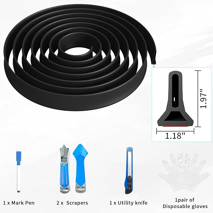 Hi-Na 3ft/5ft/6ft/8ft10ft Collapsible Shower Threshold Water Dam Water Barrier for Shower and Water Stopper Keeps Water Inside Water Threshold for Wet and Dry Separation (5ft, Black)