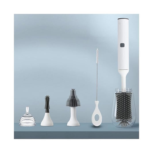 Electric Bottle Brush Cleaner Kit with Rechargeable Baby Bottle Brush Cleaner, Pacifiers Cleaner,Gap Cleaner, Long Straw Brush, Waterproof,Baby Newborn Essentials,Gift for Mothers,White