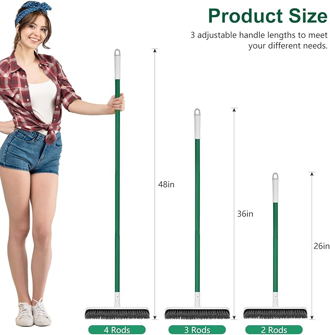 SetSail Floor Scrub Brush, Scrub Brush with Long Adjustable Handle 2 in 1 Scraper Brush Stiff Bristle Floor Scrubber for Cleaning Bathroom Shower Kitchen Garage Deck Tile Tub, White Green