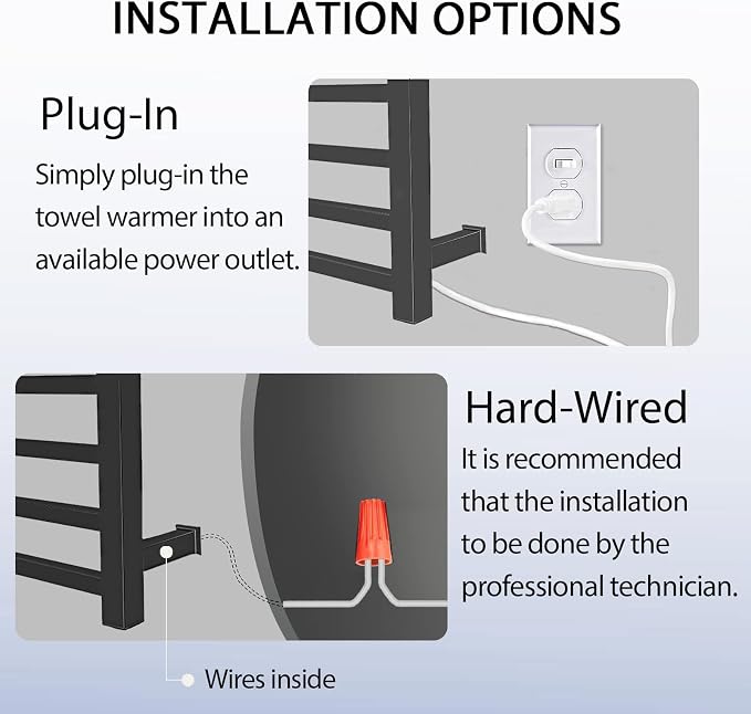 XBVV Black Towel Warmer Rack for Bathroom with Timer/Fahrenheit Display Electric Heated 10 Bars Drying Rail Plug-in or Hardwired Wall Mounted Heating Bath Towel Warming(Matte Black)