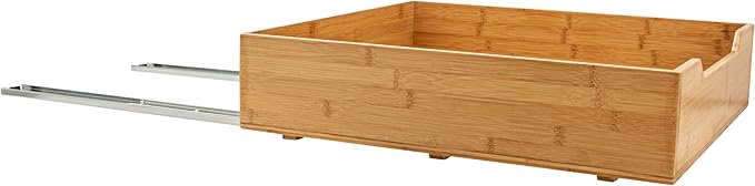 Household Essentials Glidez Bamboo and Steel Pull-Out/Slide-Out Storage Organizer for Under Cabinet Use - 1-Tier Design - Fits Standard Size Cabinet or Shelf, Natural