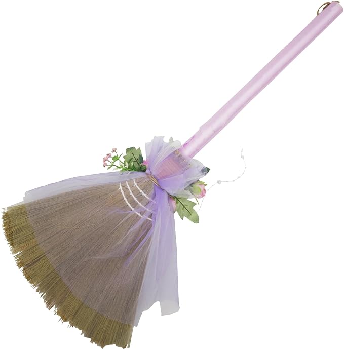 Wedding Broom Jumping Broom for Wedding Ceremony 28 inch Whisk Purple Gauze/Artificial Roses (Finished Product)