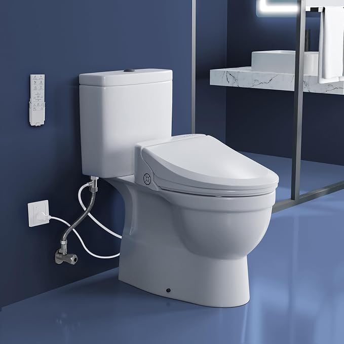 Heated Bidet Toilet Seat Elongated 102S-W, Unlimited Warm Water, Warm Air Dryer & Heated Seat, Electric Bidet with Remote Control, Self Cleaning Nozzle, Night Light, Soft Close Lid