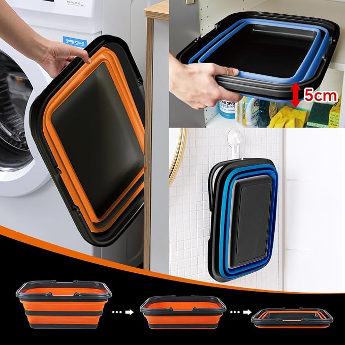Monozuki Collapsible Sink 4.8Gal/18.1L, Heavy Duty Foldable Basin with Handles for Camping, Car Wash, Kitchen – Also Use as Storage Basket for Home, Garage, RV(Blue)