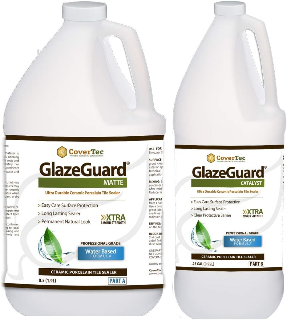 CoverTec GlazeGuard Matte Natural Look Ceramic, Porcelain Tile Grout Sealer, Flat Finish, 2 Part Kit, 0.75 Gal