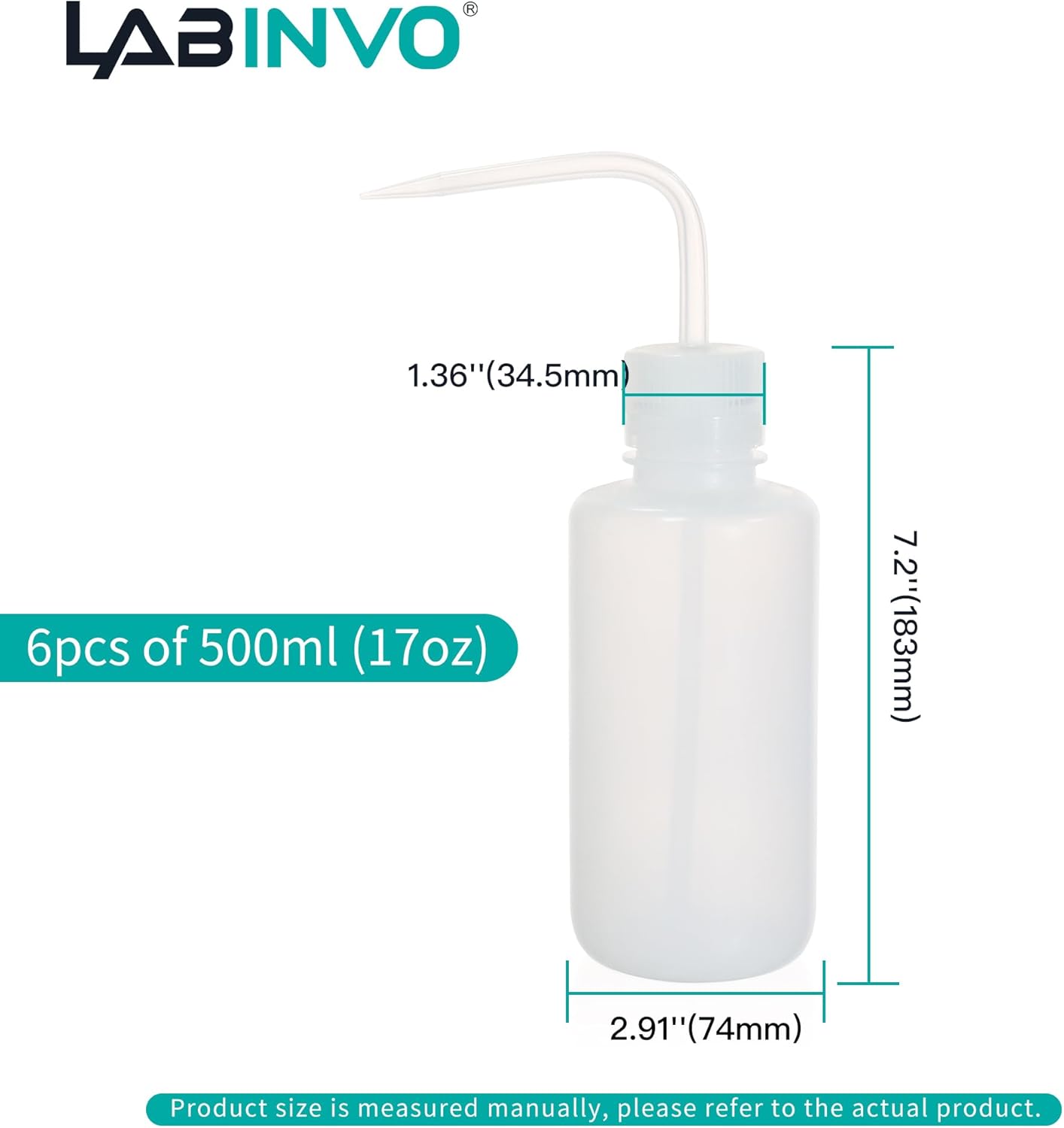 6pcs of Economy Wash Bottles, Vol.500ml (17oz), Narrow-Mouth, Self-Venting Safety Wash Bottles, LDPE Material,IN-WBN500