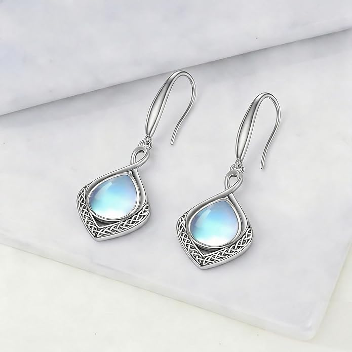 PELOVNY Celtic Knot Filigree Earrings for Women 925 Sterling Silver Moss Agate/Birthstone Infinity Earrings Birthday Christmas Jewelry Gifts for Mom Daughter Wife Sister