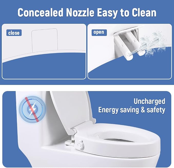 Raised Toilet Seat with Bidet, Fit Elongated Bidet Toilet Seat, Non-Electric Elevated Toilet Seat (Ambient Water), Adjustable Water Pressure Raised Toilet Seat for Seniors, White