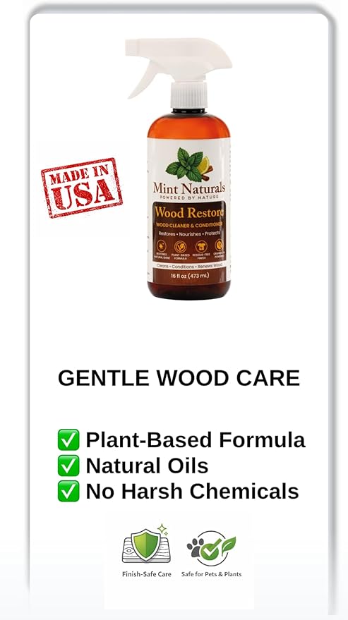 Natural Wood Cleaner & Furniture Conditioner – Plant-Based Polish Formula That Helps Clean & Protect Wood Surfaces, 16 oz – Made in USA