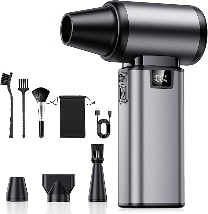 130000RPM Compressed Air Duster, Rechargeabler air Duster with Brushless Motor, 5-Gear Adjustable & 2.5H Fast Charge, Electric Cordless Air Blower for Computer, Car and Indoor Cleaning——Black