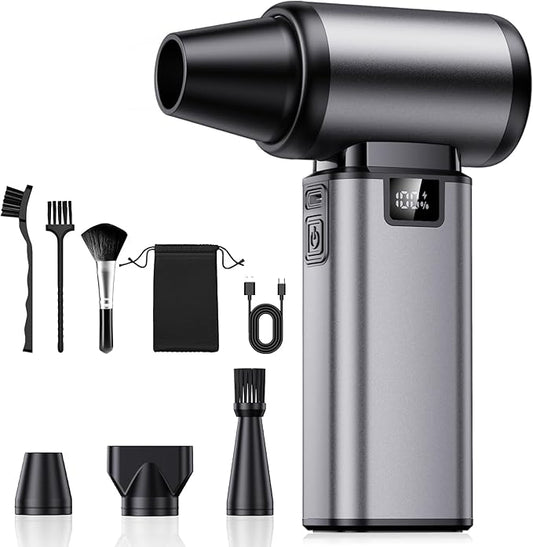 130000RPM Compressed Air Duster, Rechargeabler air Duster with Brushless Motor, 5-Gear Adjustable & 2.5H Fast Charge, Electric Cordless Air Blower for Computer, Car and Indoor Cleaning——Black