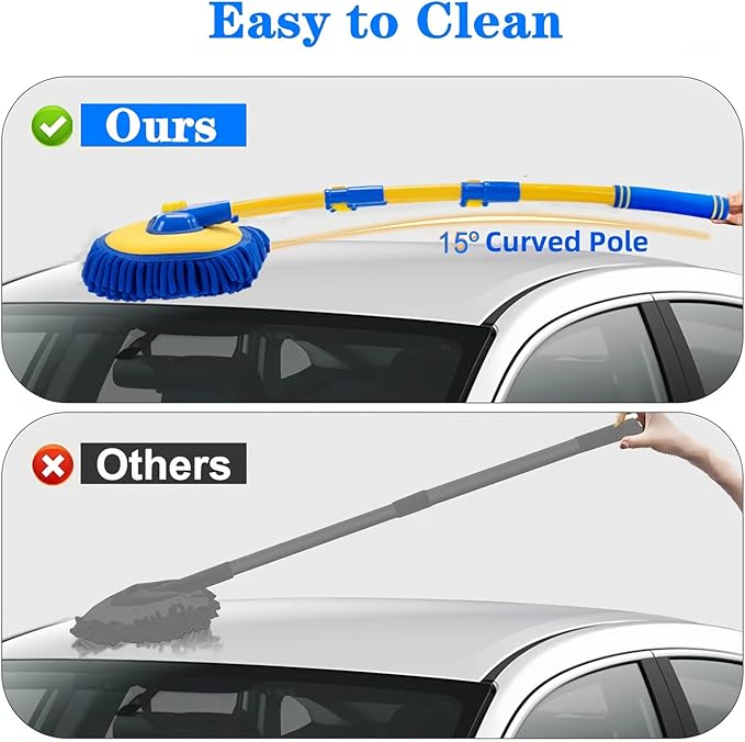 Mveqrrn Upgrade Car Wash Brush with Long Handle,Car Wash Brush Car Cleaning Brush Kit Car Wash Mop Car Wash Brush with Telescopic Pole Car Washing Brush with Scratch-Free Replacement Head(Blue