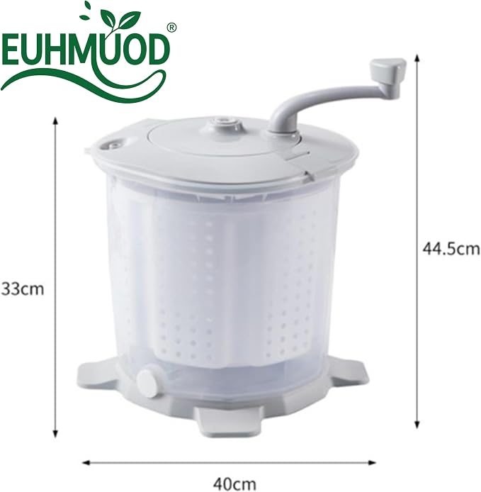 Manual Washing Machine, Portable Hand Crank Washer for Small Space | Compact Non-Electric Laundry for Dorm, Apartment, Camping, Travel, Lightweight with Removable Tub & Stable Suction Base Grey