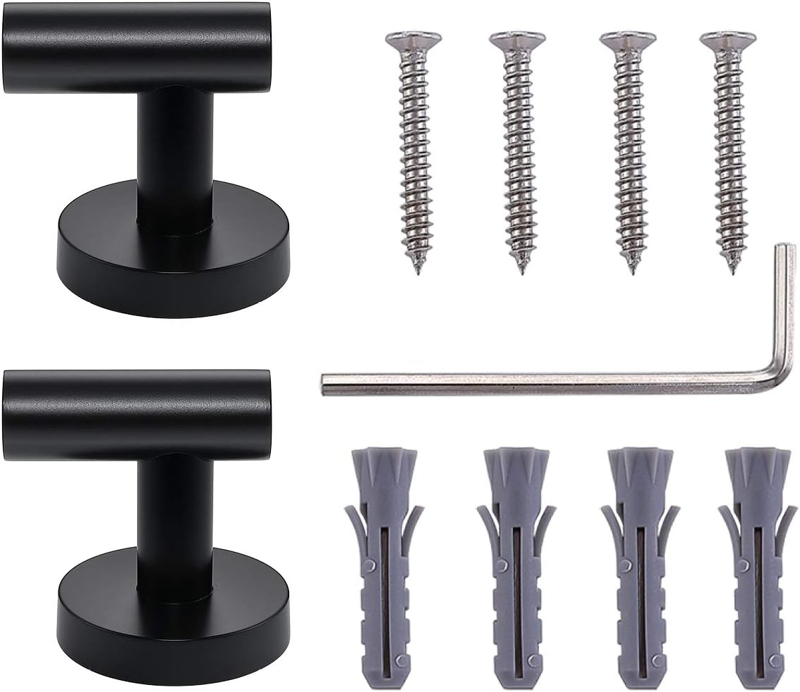 TASTOS Matte Black Bathroom Towel Coat Hook Stainless Steel, 2 Pack Robe Clothes Cabinet Closet Sponges Hooks Holder Round Style Heavy Duty Wall Hook for Bathroom Kitchen Hotel Wall Mounted