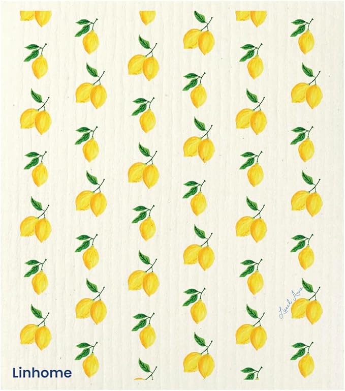 Lemon Collection Swedish Dishcloth, Reusable Paper Towel, Super Absorbent Cellulose Sponge, Kitchen Cleaning Cloth, Washable & Compostable (Lemon Zest Spritz - 1 Pack)