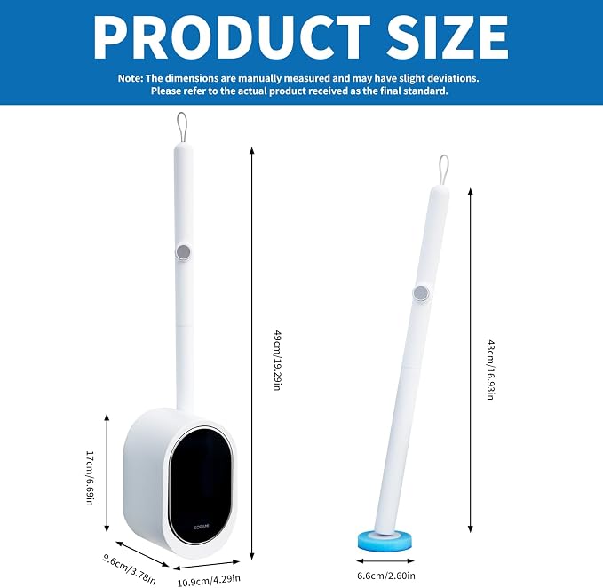 SOPAMI Disposable Toilet Brush and Holder Set with 16 Refills for Bathroom | Disposable Toilet Cleaning System,Toilet Wand Kit,Wall-Mounted or Floor-Standing Holder Toilet Cleaning Stick Touch Free