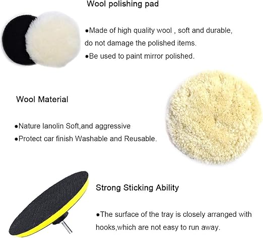 10pcs Polishing Buffing Pads for Drill - 6 Inches Car Polishing kit, Car Foam Buffing Sponge Pads Kit with M14 Drill Adapter,Wool Pads,for Body Foam Wax & Drill Buffing