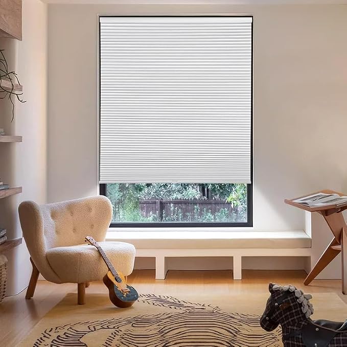 MYshade Cordless Cellular Window Shades No Tools No Drill Blackout Blinds for Indoor Windows Size 27" Wide X 64" Height White Room Darkening Window Blinds for Bedroom, Bathroom, Kitchen, Living Room