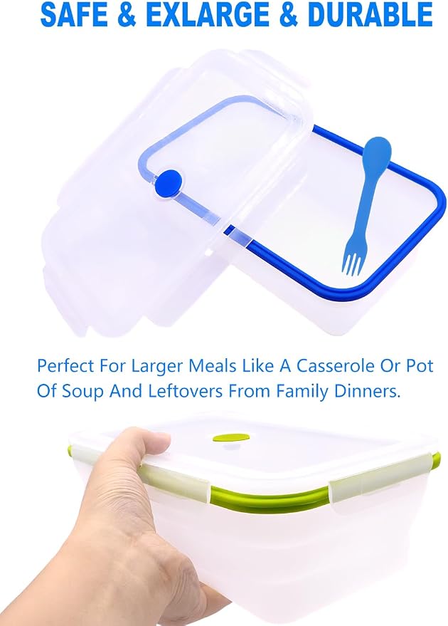 Extra Large Collapsible Translucent Silicone Food Storage Containers With Lids, 82.8oz, 2 Pack, XXL Foldable Bento Lunch Box, Reusable Big Meal Boxes for Kitchen, Camping, BPA Free