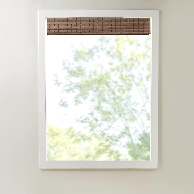 Madison Park Eastfield 100% Bamboo Cordless Roman Shades-Woven Wooden Privacy Panel, Light Filtering Easy Installation Window Blind Treatment, Bedroom, Living Room Decor, 33" W x 64" L, Teak