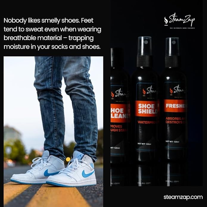 Shoe Cleaner Kit with Foam & All Fabric Cleaner, Shoe Shield Liquid, Deodoriser, Brush & Towel. Suitable for all types Suede, Sneakers, Canvas, Leather, Mesh, Woven, Knitted Shield,