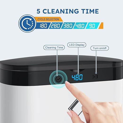 Life Basis Ultrasonic Jewelry Cleaner – Portable 500ML Sonic Cleaning Machine with 42kHz Deep Cleaning, 5 Timer Settings, Stainless Steel Tank, for Rings, Eyeglasses, Watch Straps, Coins, Dentures