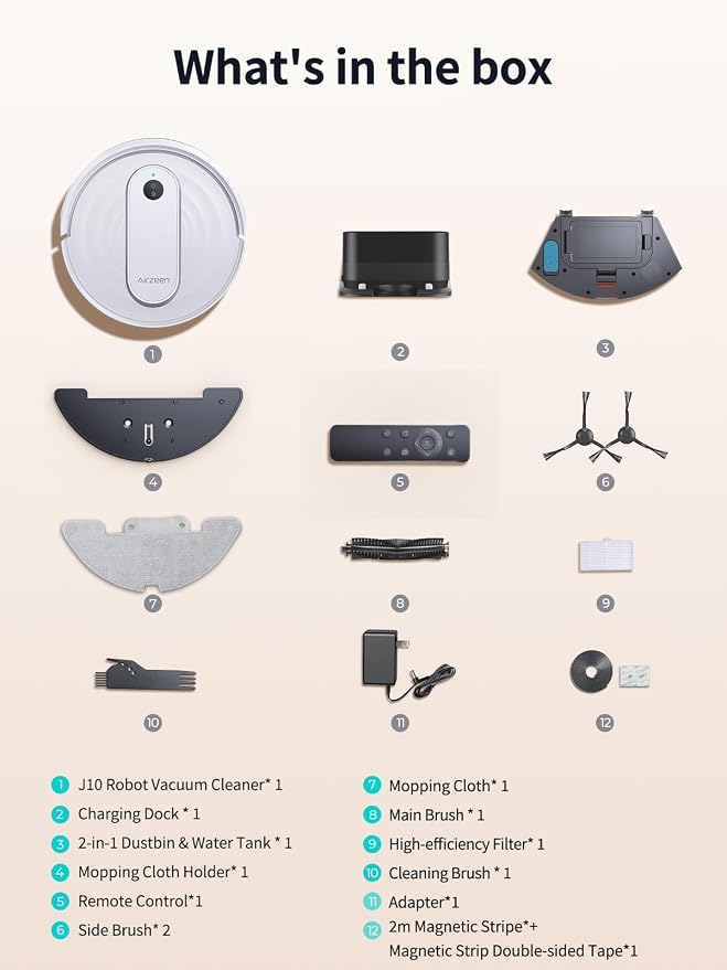 Airzeen Robot Vacuum and Mop - 4000Pa Powerful Suction, APP/Alexa Control, 3-in-1 Cleaning Solution with Auto Self-Charging, Perfect for Pet Hair, Carpets, and Hard Floors