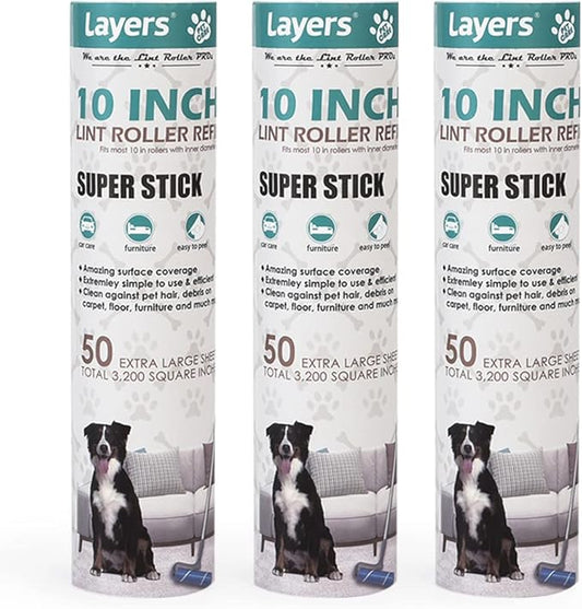 Layers Large Lint Roller Refill, Suitable for Most Large Rollers，mega Rollers, 10 in Wide Roller in The Market - 3 Packs