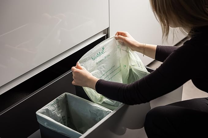bioMat Compostable Trash Bags 13 Gallon, 10 Count, Tall flat top Kitchen Food Scrap Bin Liners, BPI, CMA and OK Compost HOME certified, Meets the ASTM D6400 Standard