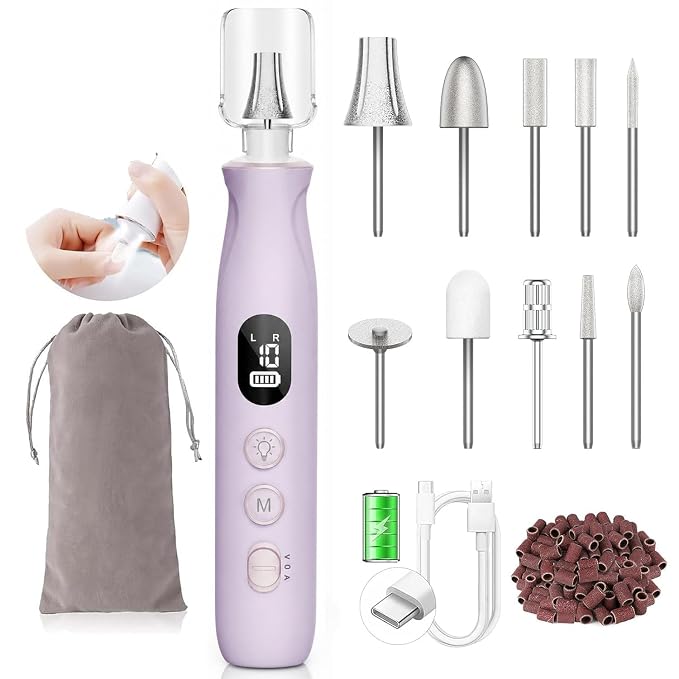 Electric Nail File Drill, Cordless Thick Toe Nail Grinding File for Seniors, Rechargeable Nail Filer, Buffer, Sander, Remove Cuticles, Callus, Gifts for Women & Men