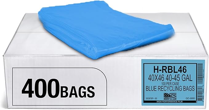 Aluf Plastics 45 Gallon 1.2 MIL Blue Industrial Strength Trash Bags - 40" x 46" - Pack of 400 - For Industrial, Home, & Recycling